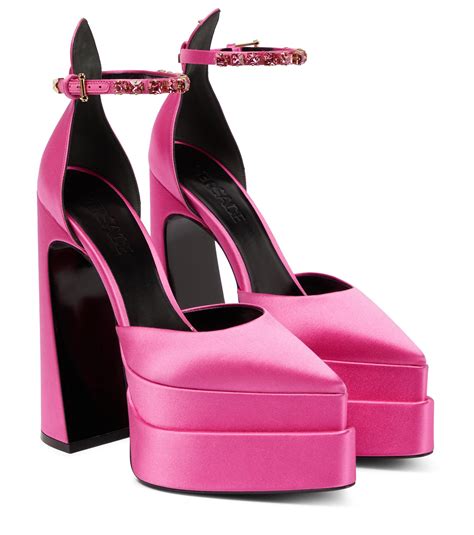 versace pink satin heels|Versace pink chunky heel.